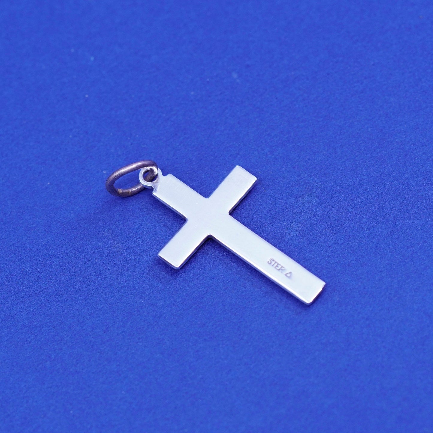 Vintage Sterling silver handmade pendant, modern relief 925 cross
