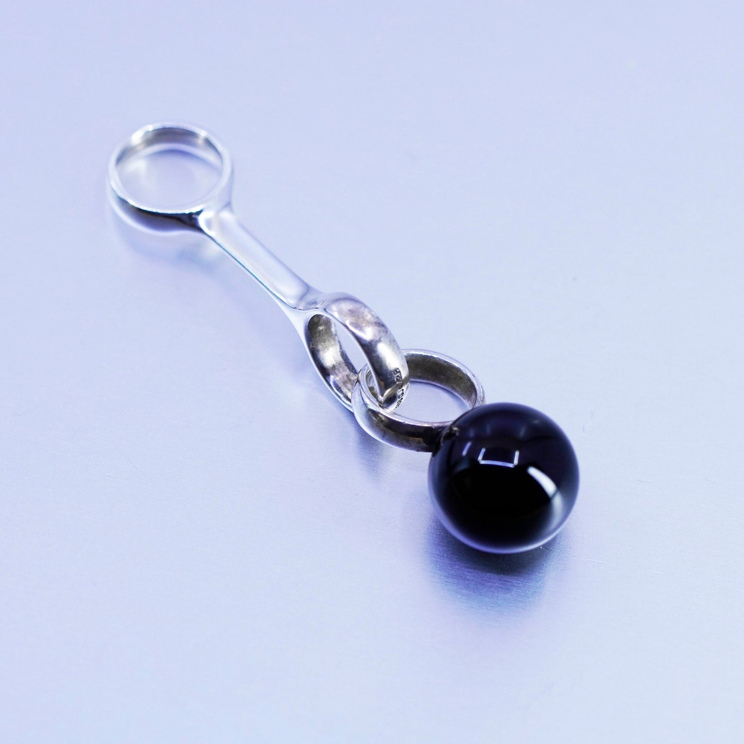 antique modern sterling 925 silver handmade pendant with round obsidian bead