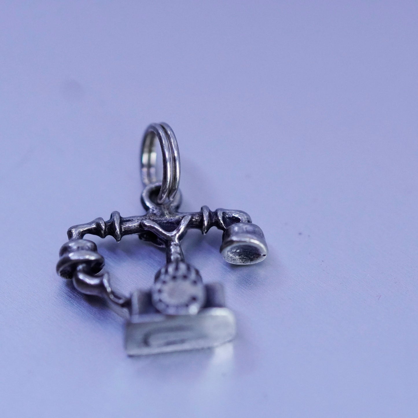 Vintage Sterling silver handmade charm, 925 old fashion telephone pendant