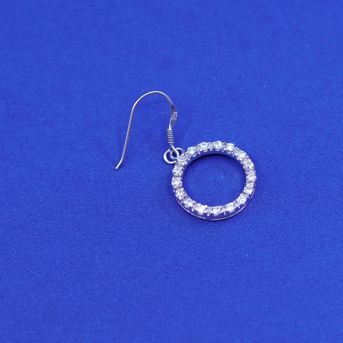 Vintage Sterling silver earrings, 925 circle with cluster cz