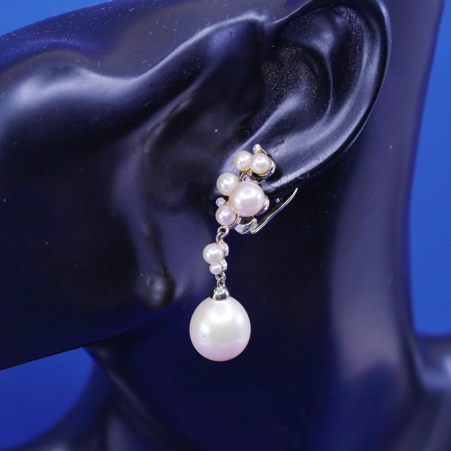 vtg antique vermeil gold over Sterling 925 silver handmade earrings with pearl