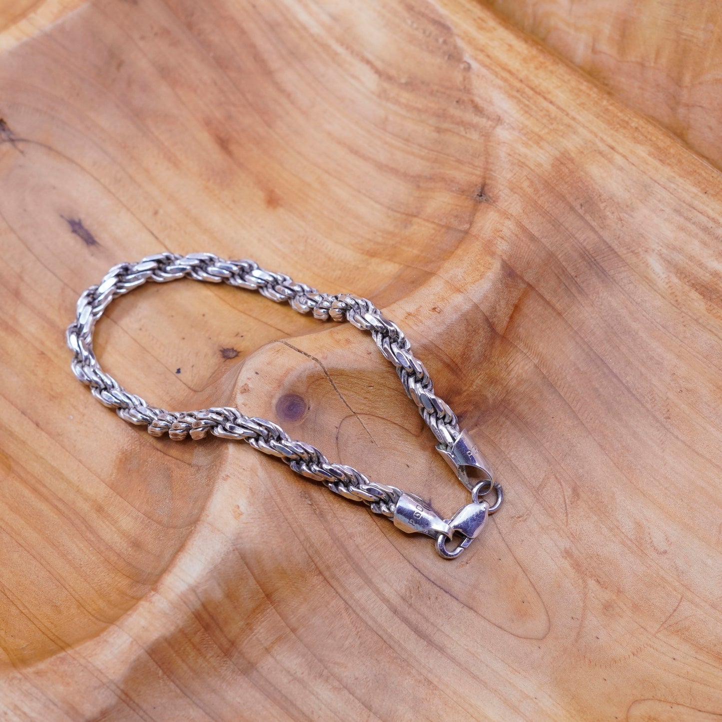 8.75”, 5mm, vintage PGDA Sterling silver bracelet, Italy 925 men’s rope chain