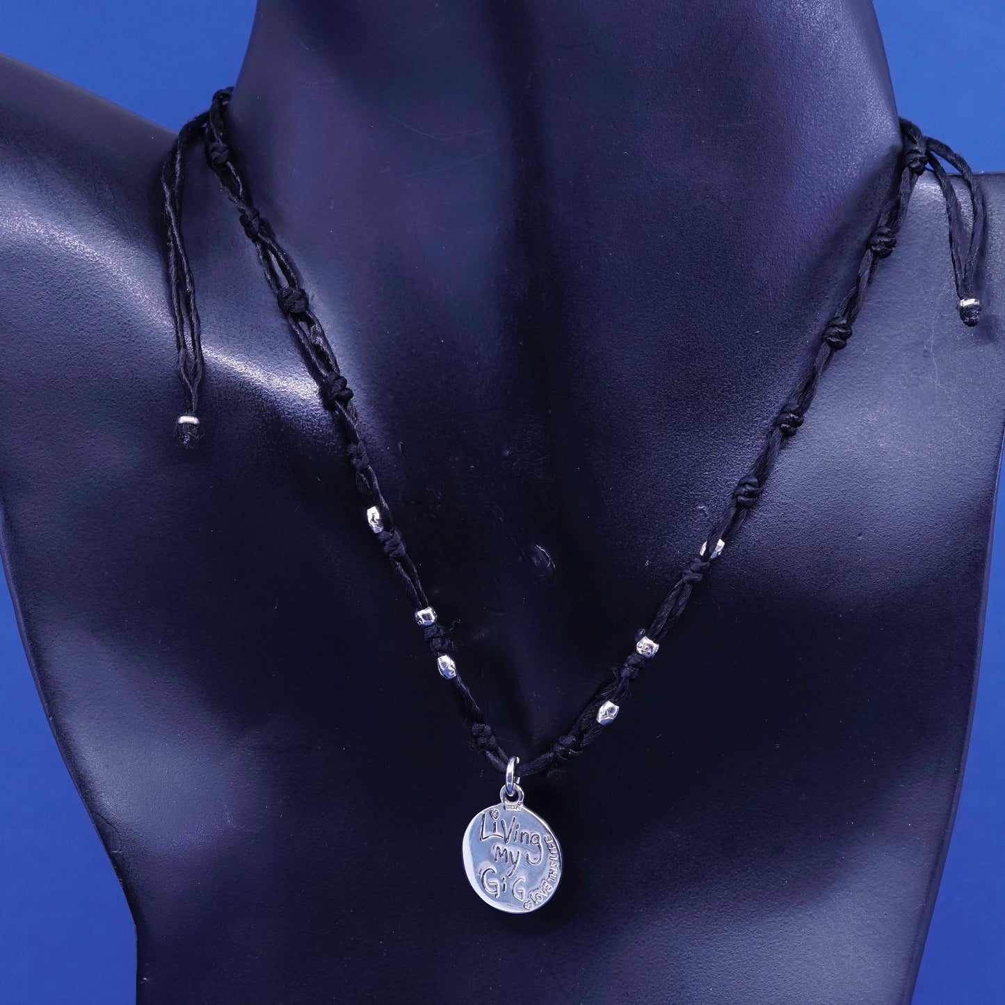 24”, vintage Sterling silver handmade necklace, black chain with sun pendant