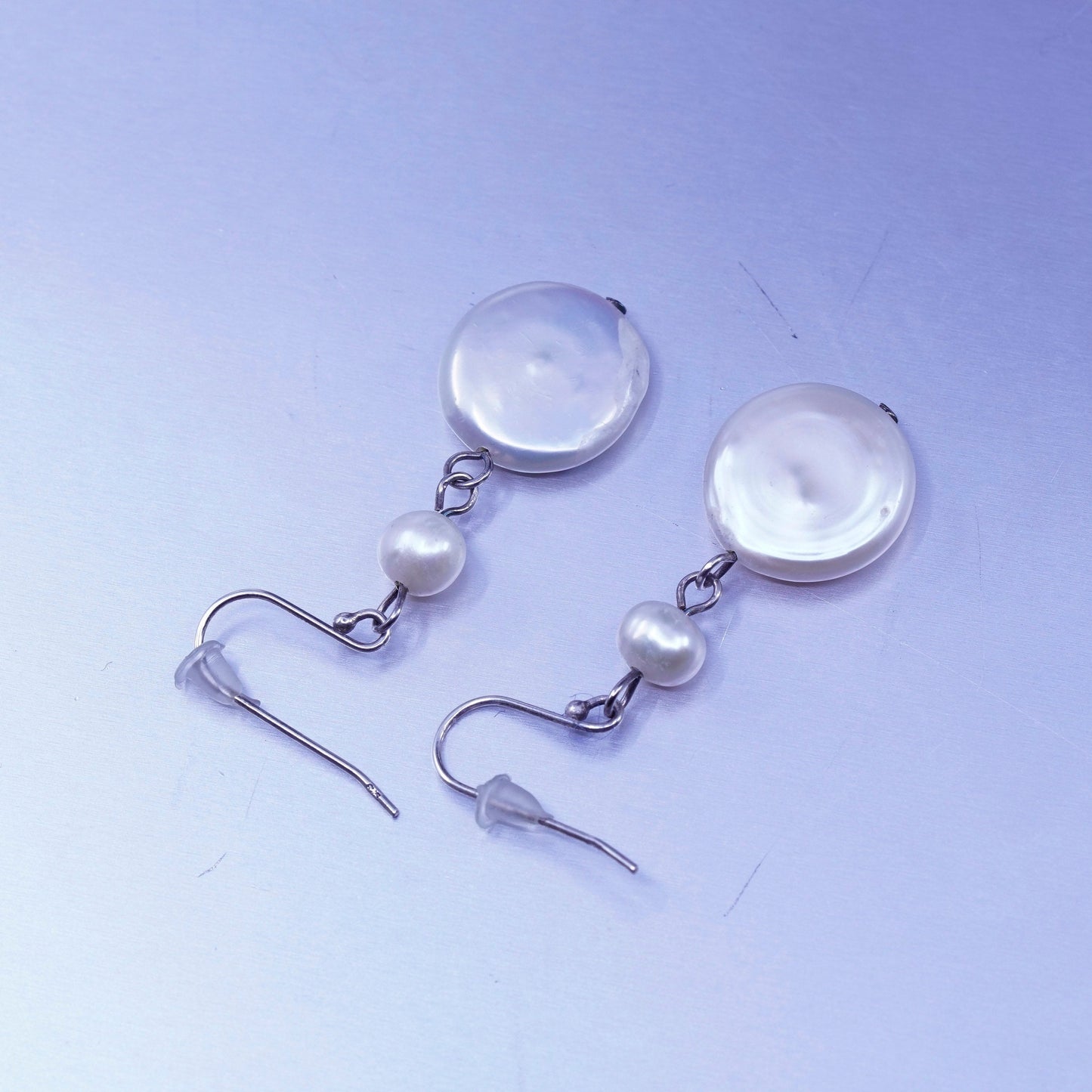 Vintage Sterling 925 silver handmade earrings with coin pearl