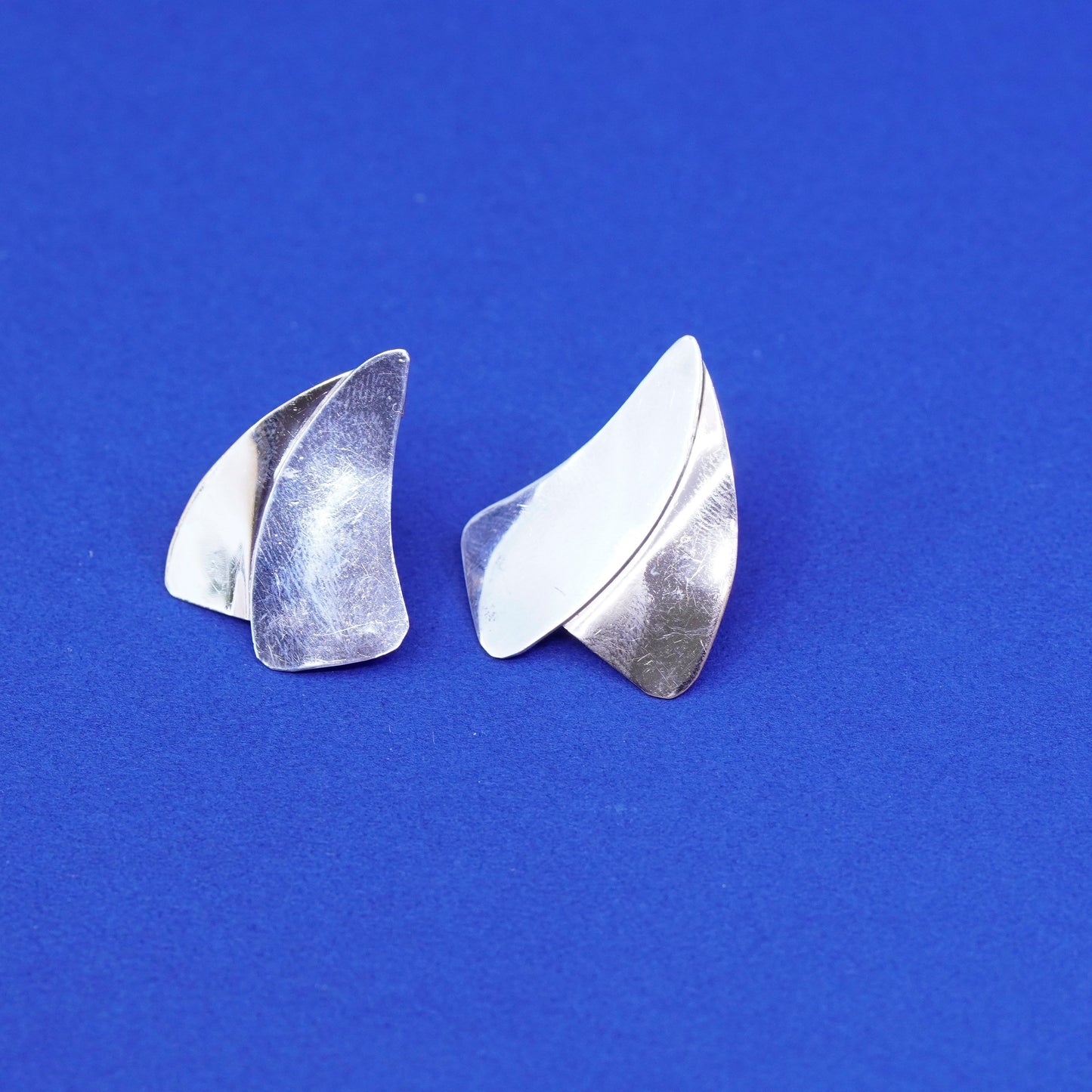 vtg two tone Sterling silver handmade earrings 925 modern studs 14K gold filled