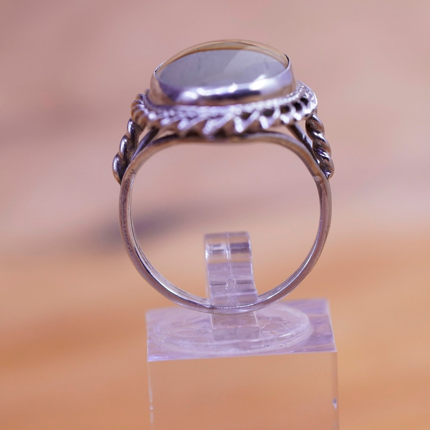 Size 9.5, vintage Sterling 925 silver handmade ring with landscape jasper