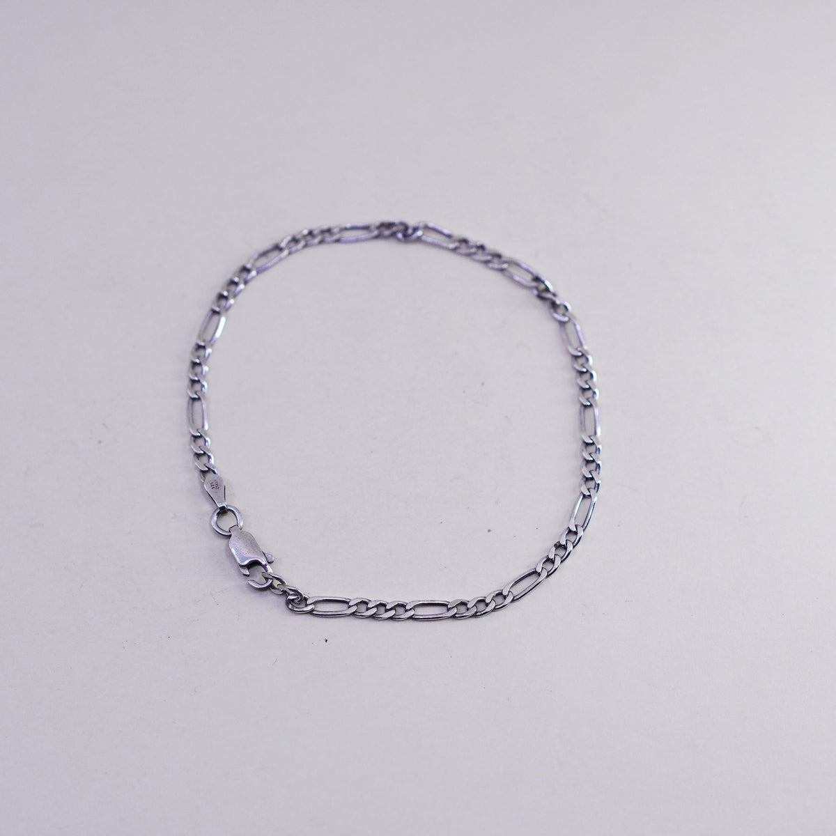 7.75”, 3mm, Vintage sterling silver bracelet, Italy 925 figaro chain