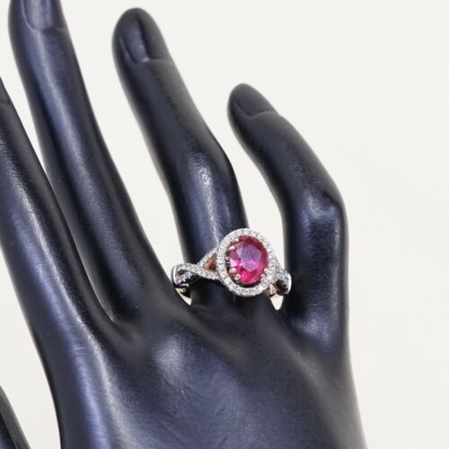 Sz 8.5, vermeil, gold over Sterling 925 Silver Ring W/ ruby, stamped 925 UD CZ