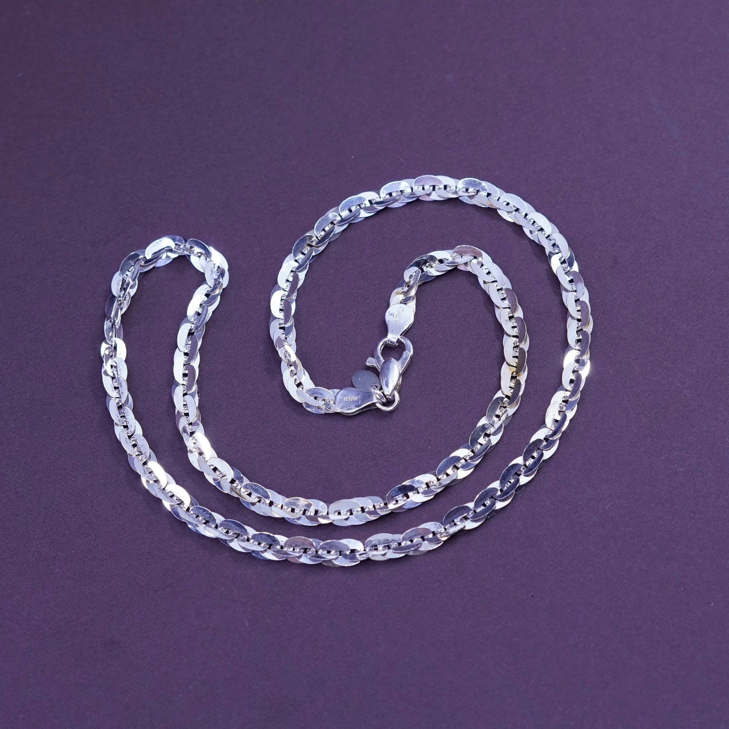 18”, 5mm, vintage Milor Sterling 925 silver necklace, flatten oval link chain