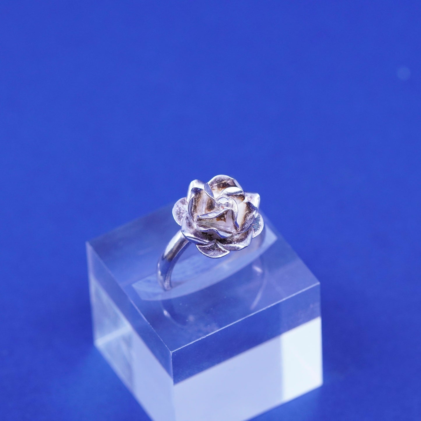 Size 7.5, vintage Sterling silver handmade ring, Mexico 925 rose flower ring