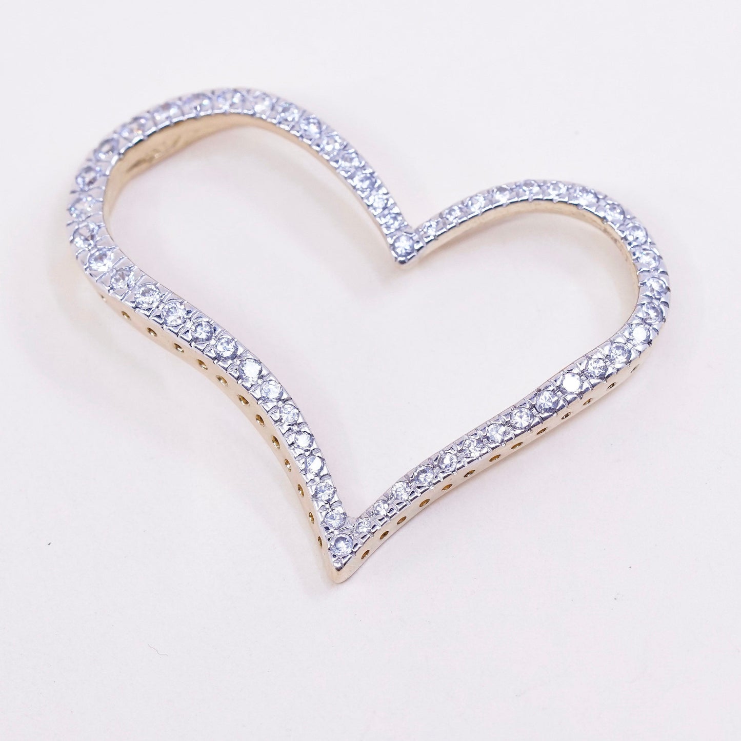 vintage vermeil Gold over Sterling silver pendant, 925 heart pendant with cz