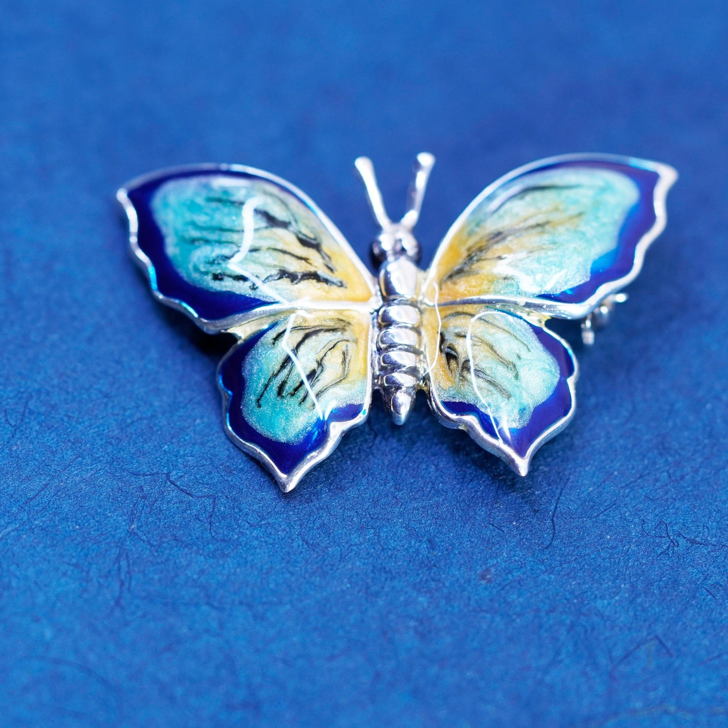 Vintage Italy Sterling silver handmade brooch, 925 enamel butterfly pin