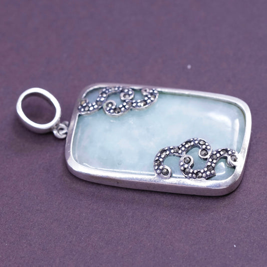 Vintage Sterling 925 silver handmade pendant with jade and marcasite
