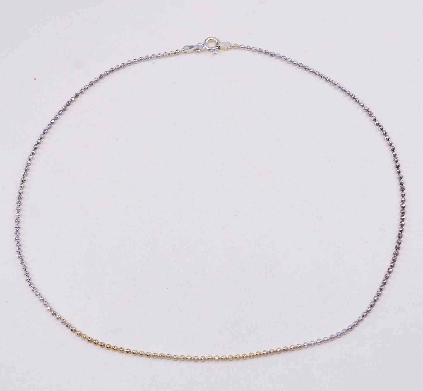 16”, 1mm, Vintage sterling silver beads chain, Italy made 925 silver necklace