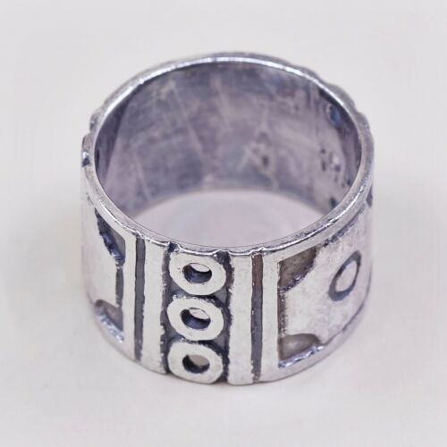 Size 10.25, Vtg Sterling Silver Handmade Texture Embossed Ring, Mexico 925 Band