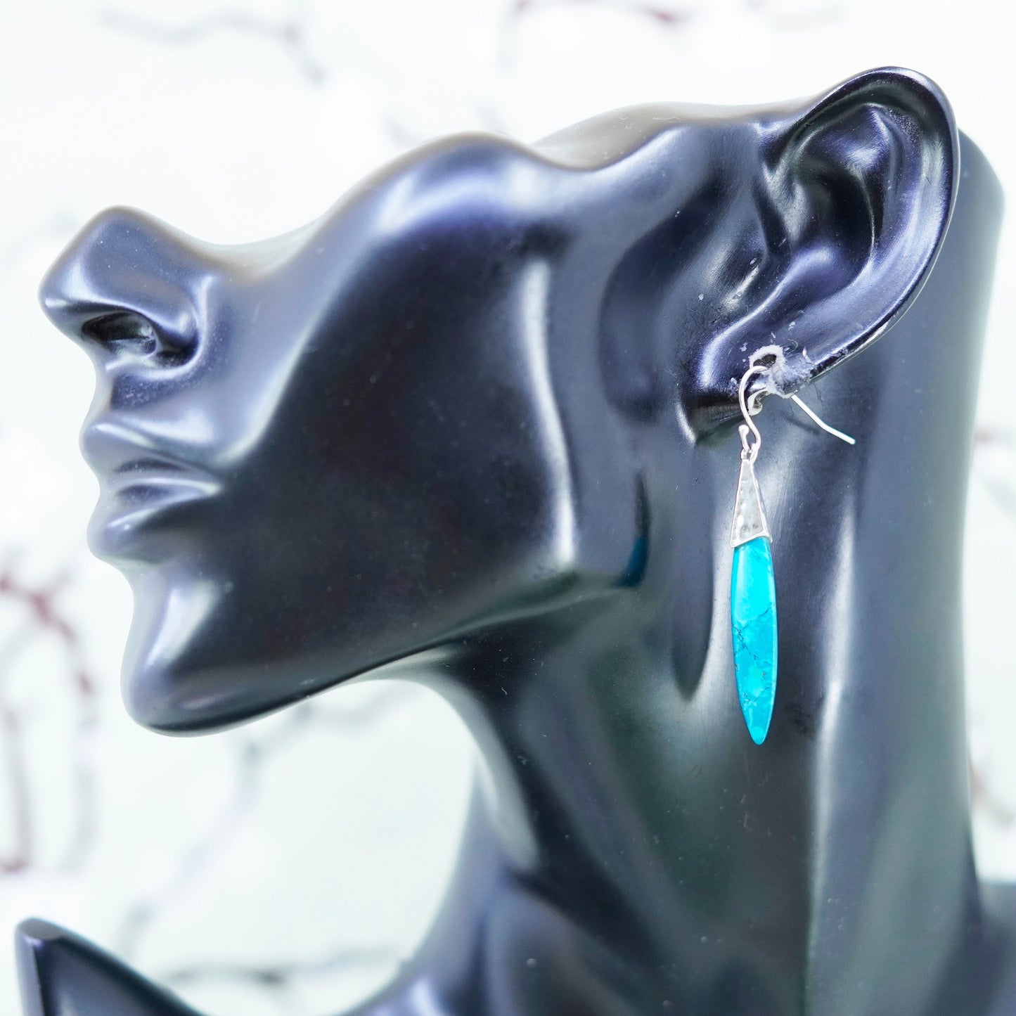 Southwestern sterling silver 925 handmade earrings with teardrop turquoise