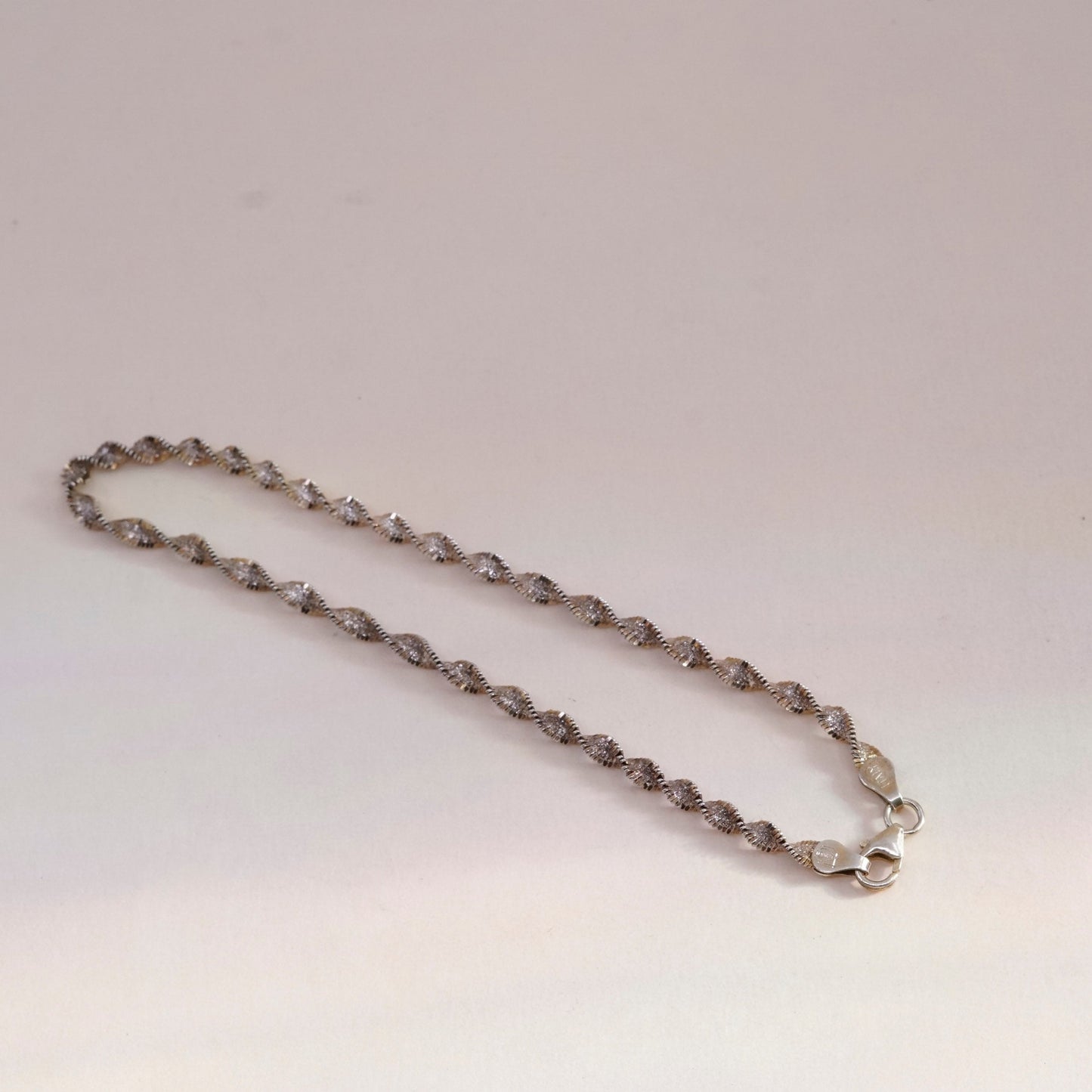 8.5”, vermeil gold over sterling silver bracelet, 925 twisted herringbone chain