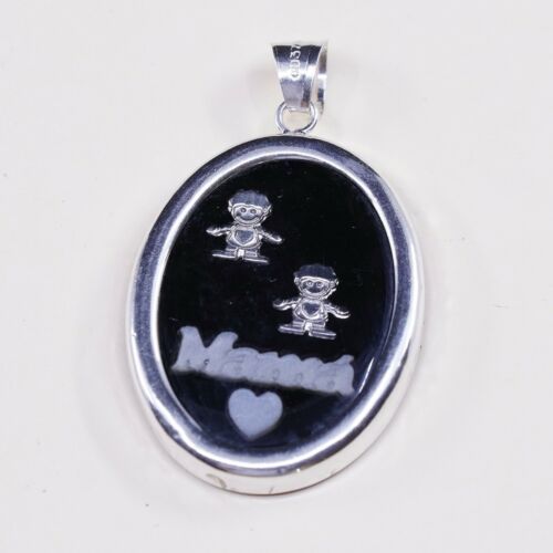 Veg sterling 925 silver handmade pendant W/ Black Wood charm W/ Mama Mop