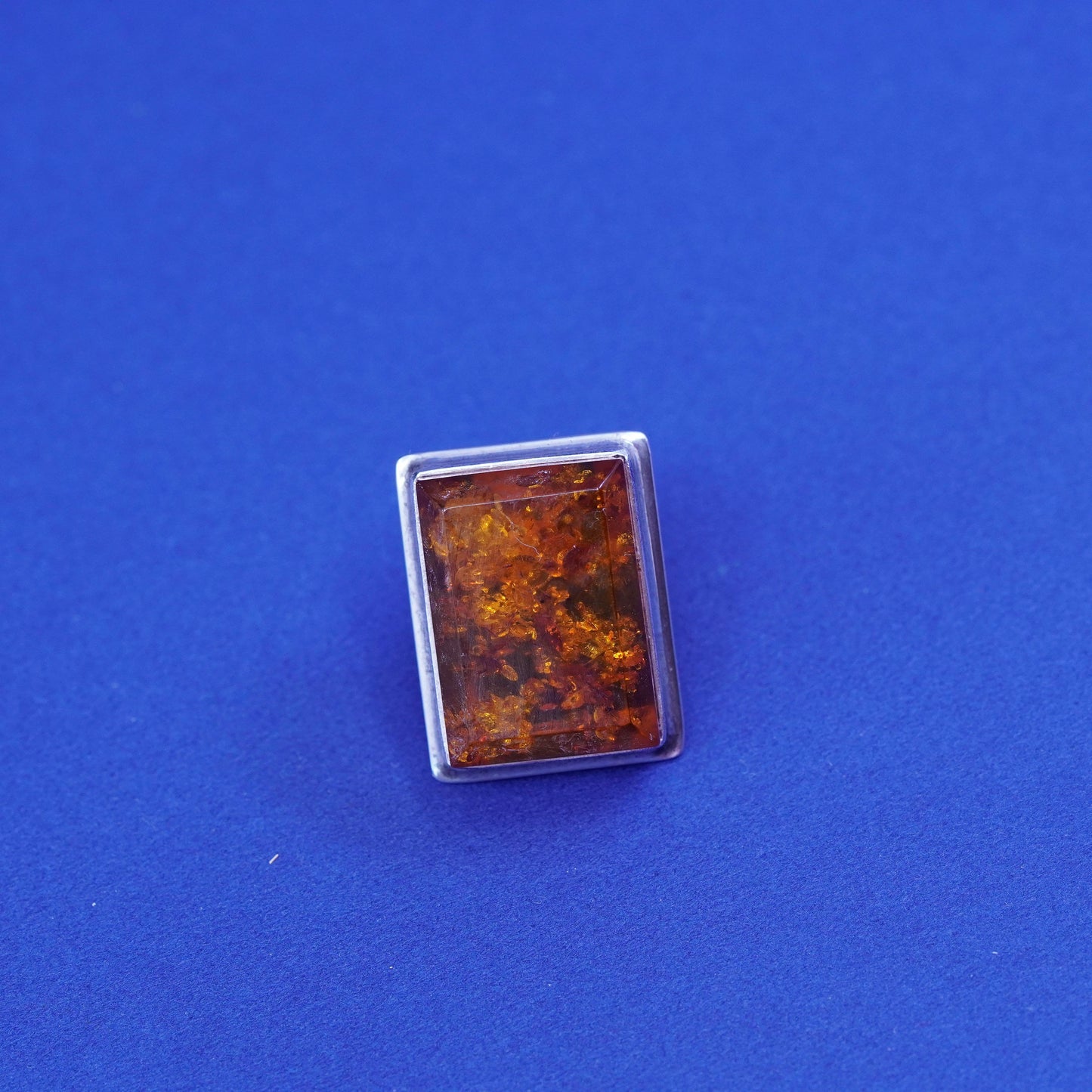 Vintage sterling silver handmade earrings, 925 square studs with amber