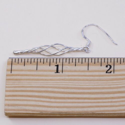 Vtg 925 Sterling Silver Handmade Twisted Dangle Earrings, Stamped 925