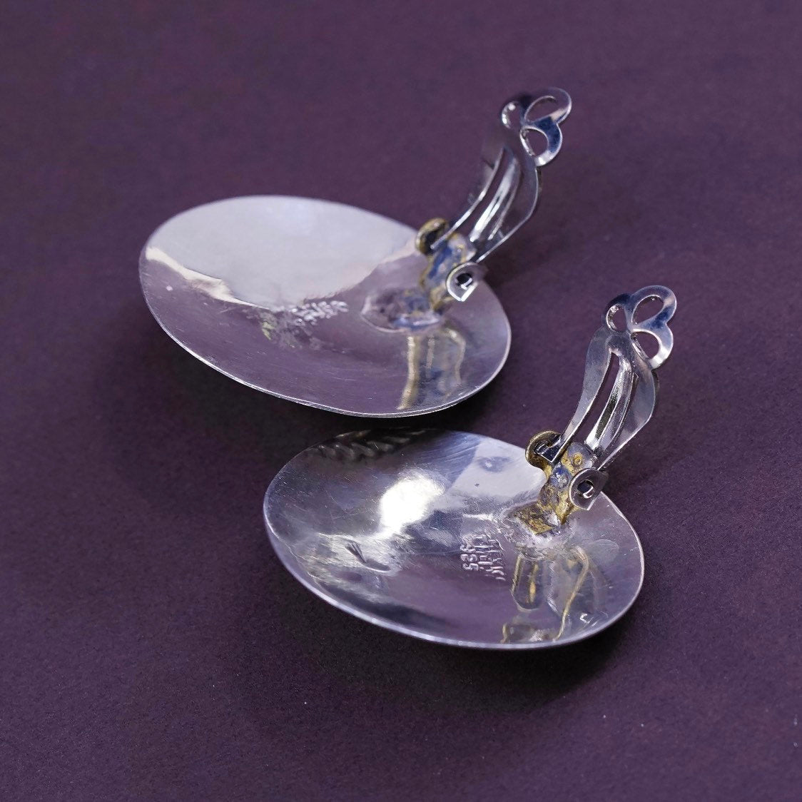 vtg Sterling silver handmade earrings, Mexico 925 clip on earrings w/ Bali