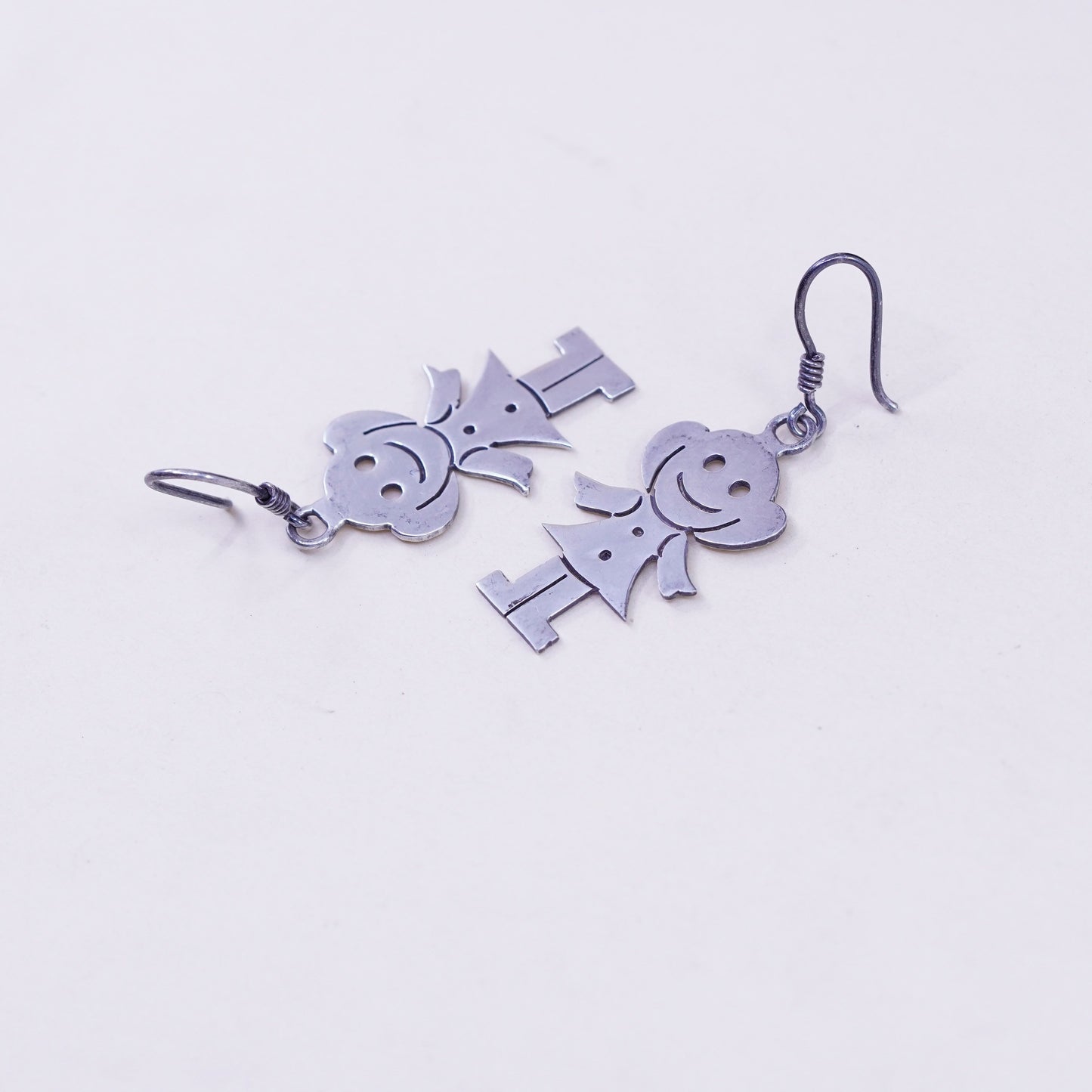 Vintage sterling silver handmade earrings, 925 girl dangles