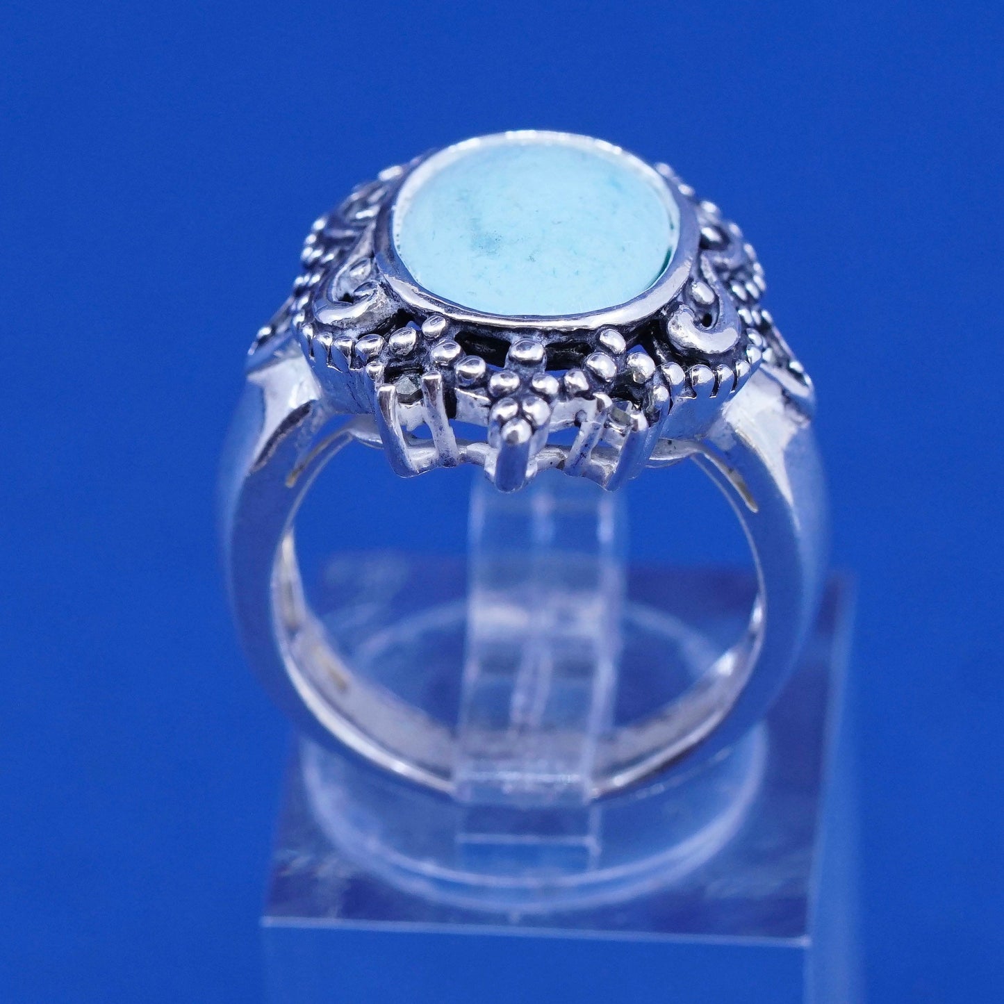 Size 5.75, vintage Sterling 925 silver handmade ring with turquoise and beads