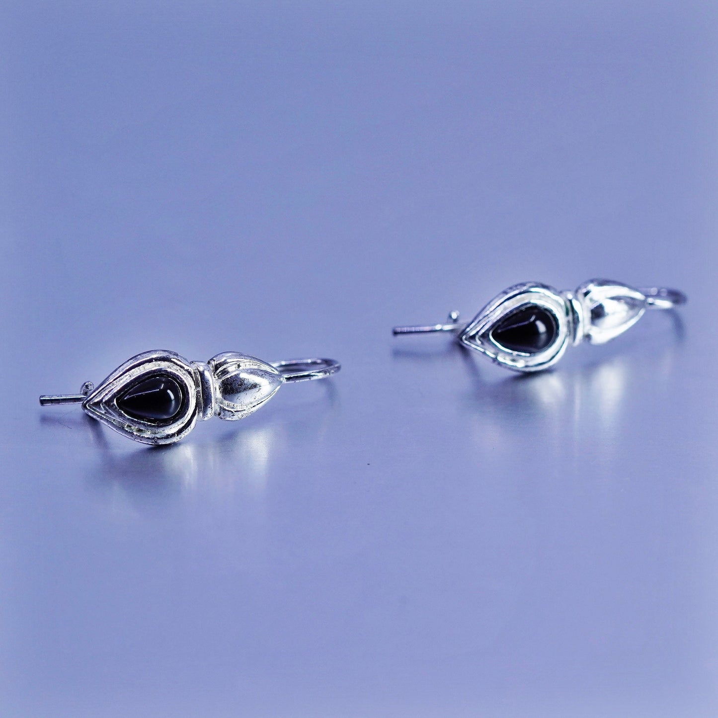 Vintage Sterling 925 silver handmade earrings with teardrop obsidian