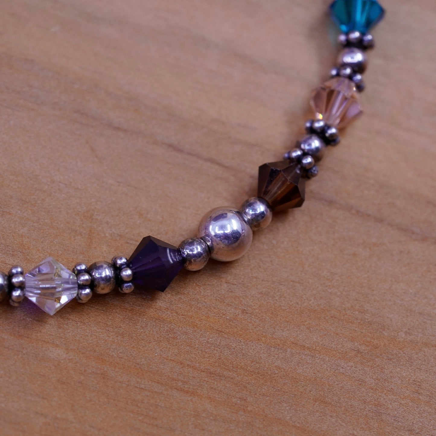 7.25”, handmade pearl beads bracelet crystal Sterling 925 silver ribbon charm