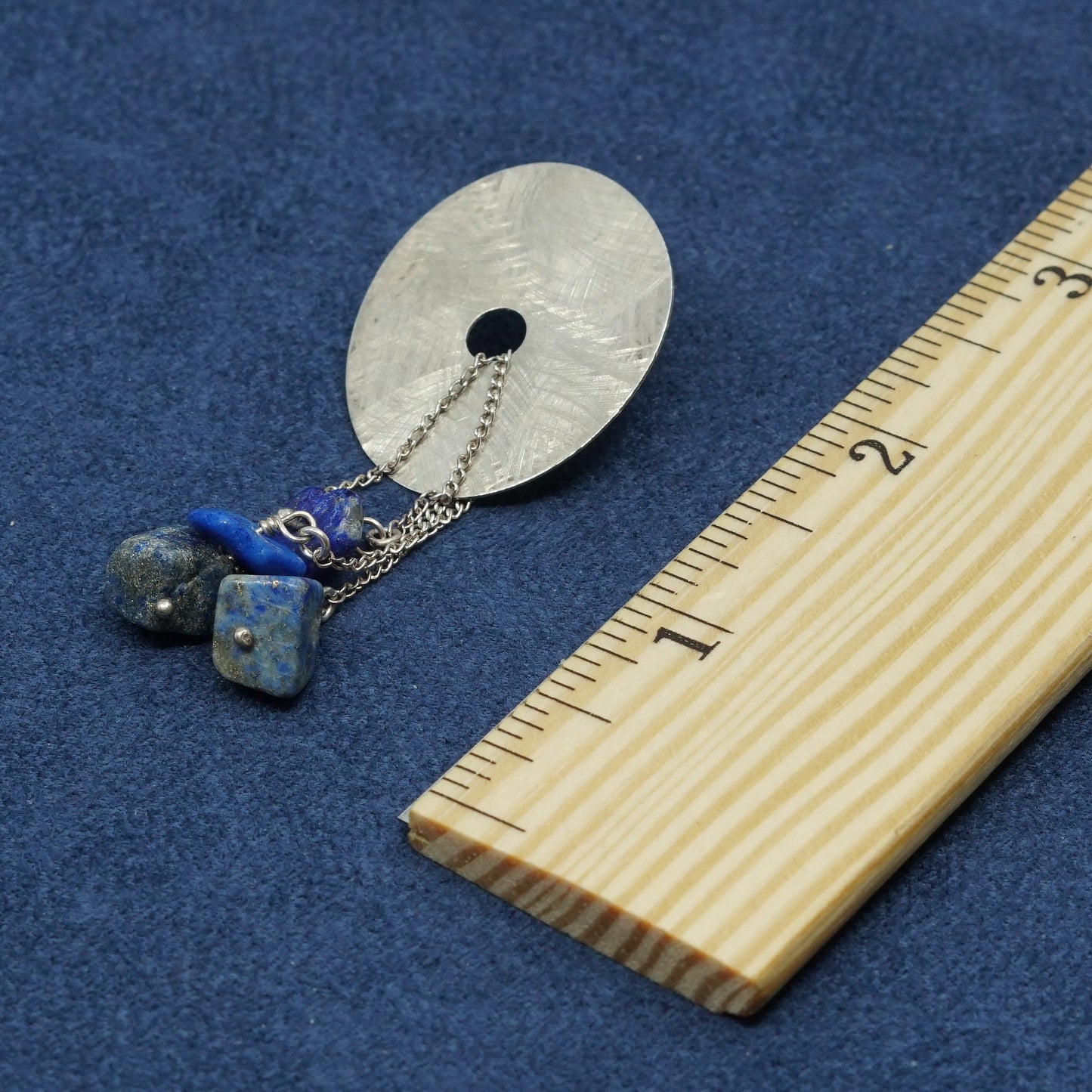 Berry sterling silver handmade earrings, 925 disc w/ Lapis lazuli beads
