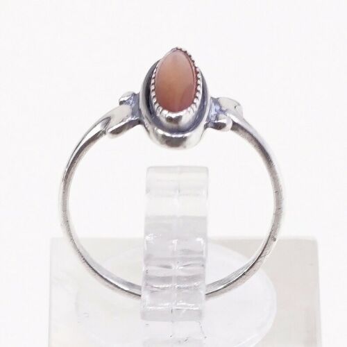 Sz 4.5, Vintage Handmade Sterling Silver Ring W/ Orange Tiger Eye, Silver Tested