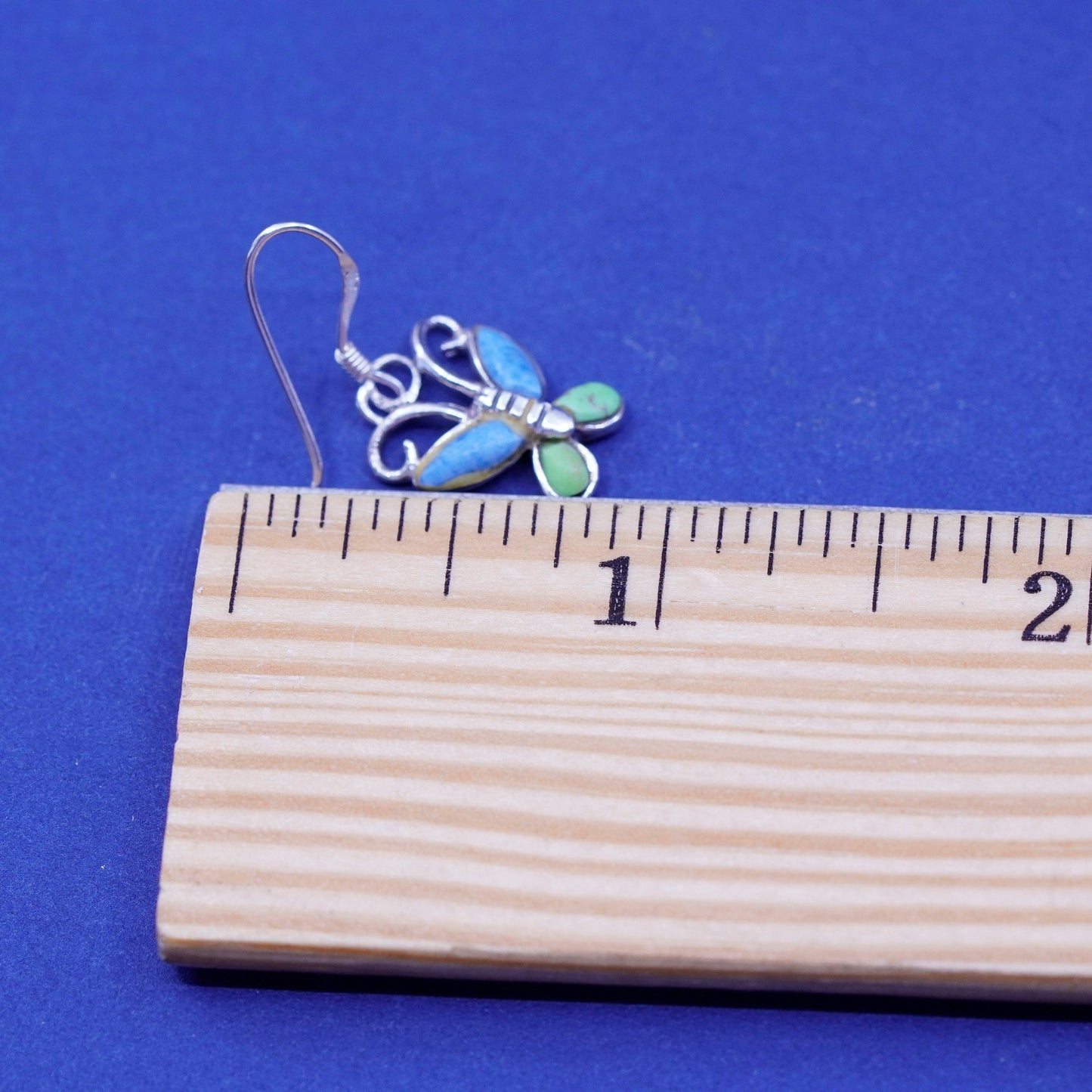 Vintage Sterling silver handmade dangles, 925 butterfly earrings with turquoise