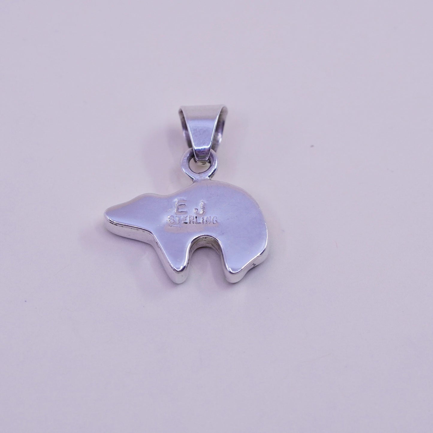 Native American zuni EJ Sterling silver handmade pendant, 925 bear charm opal