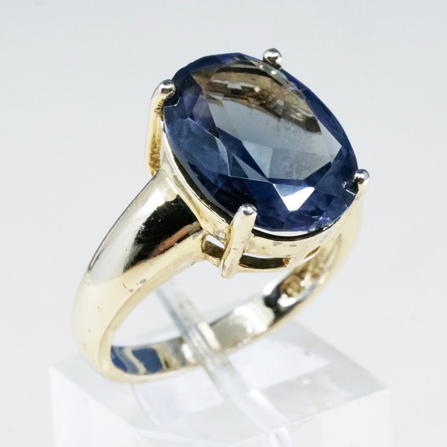 sz 7.75, vermeil gold over Sterling 925 silver statement ring w/ oval cut topaz