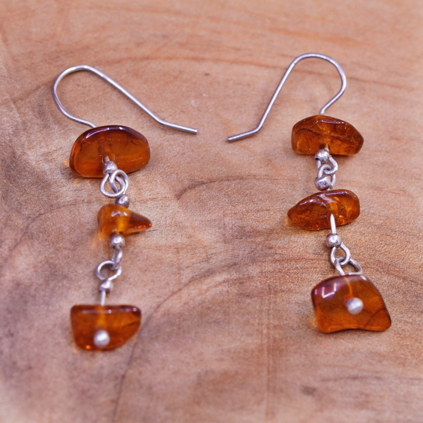 Vintage Sterling 925 silver handmade earrings with Amber nugget