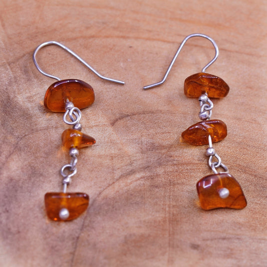 Vintage Sterling 925 silver handmade earrings with Amber nugget