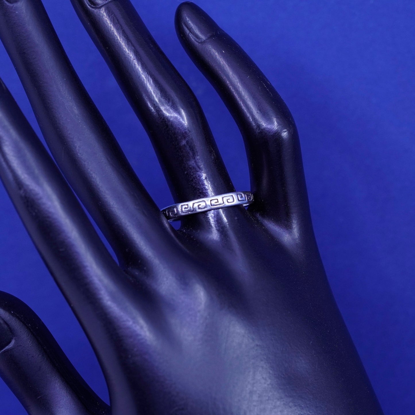Size 10.25, vintage sterling silver handmade ring, 925 band embossed Greek key