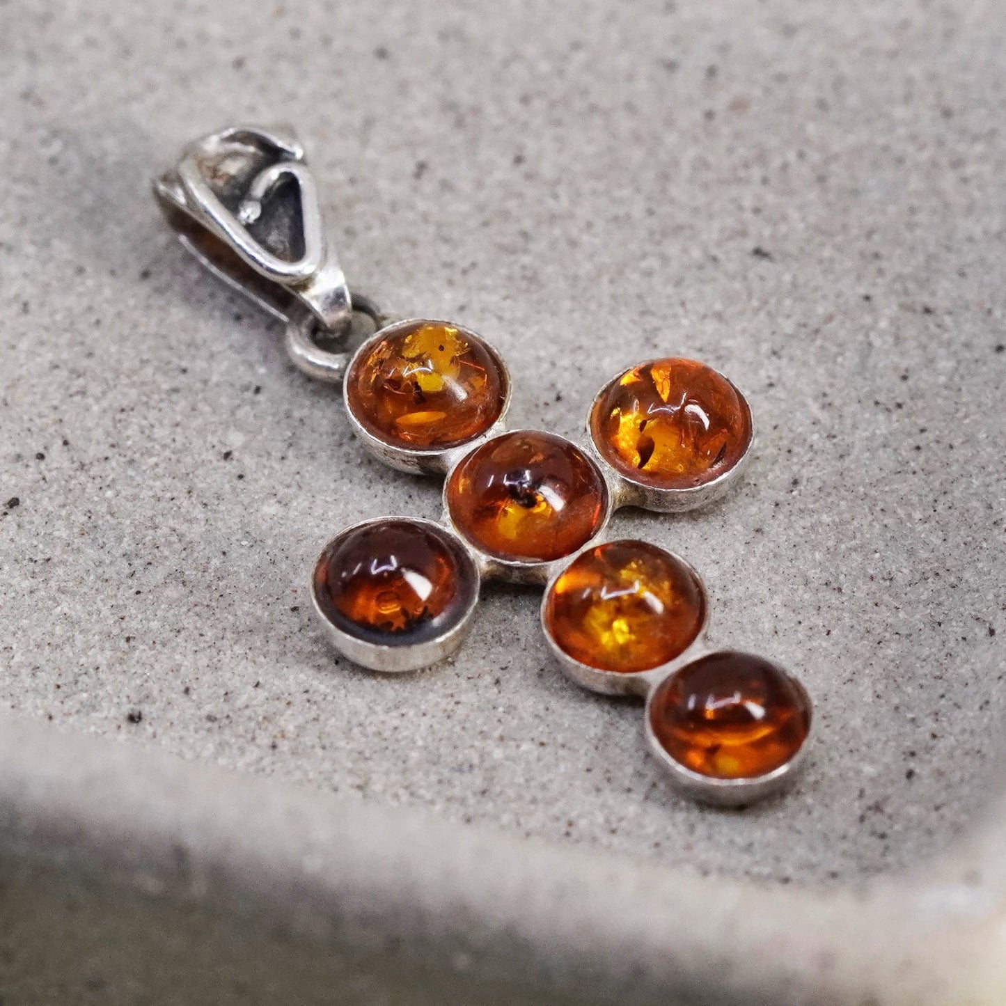 Vintage sterling 925 silver handmade cross pendant with amber