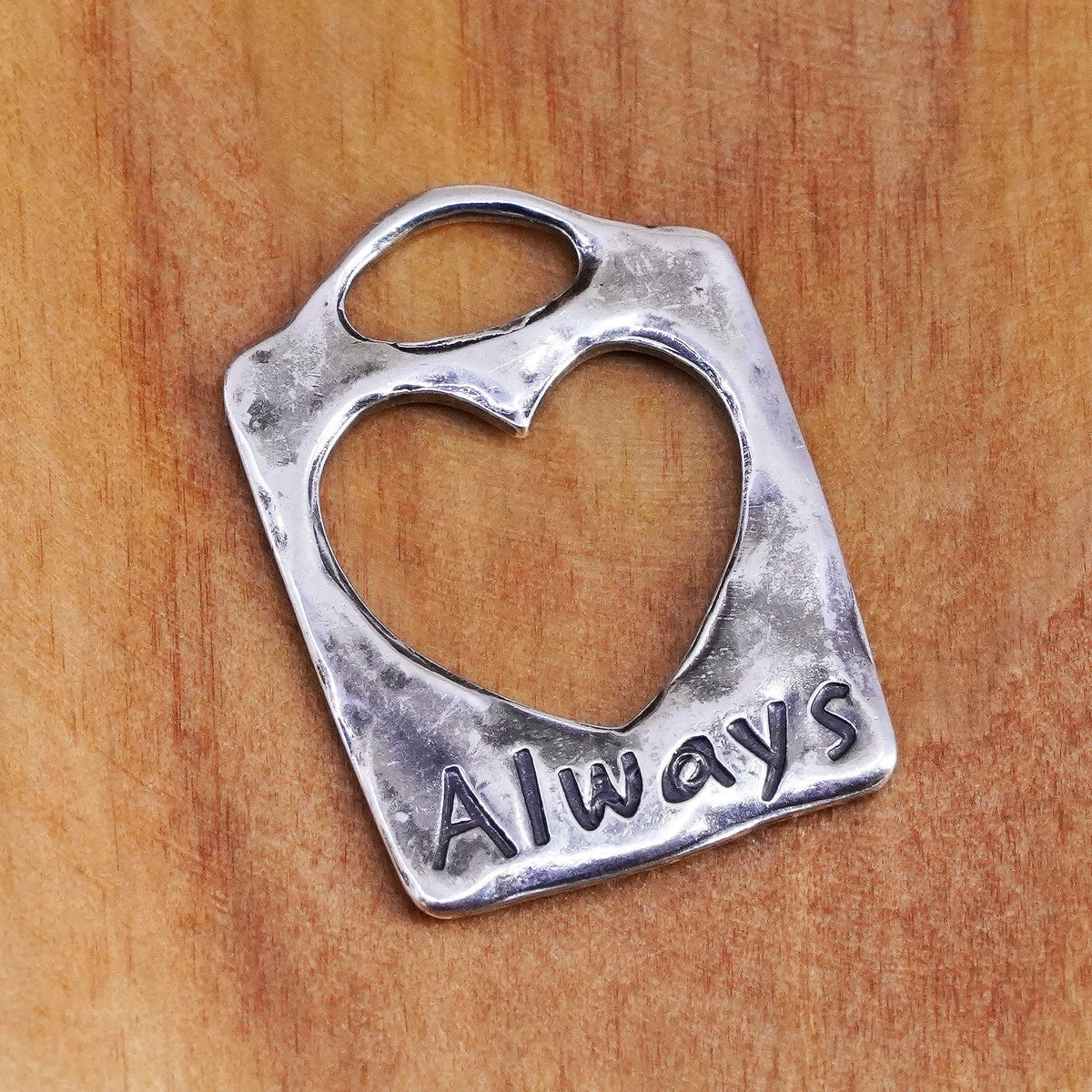 designer Sterling silver handmade pendant, 925 heart charm engraved “always