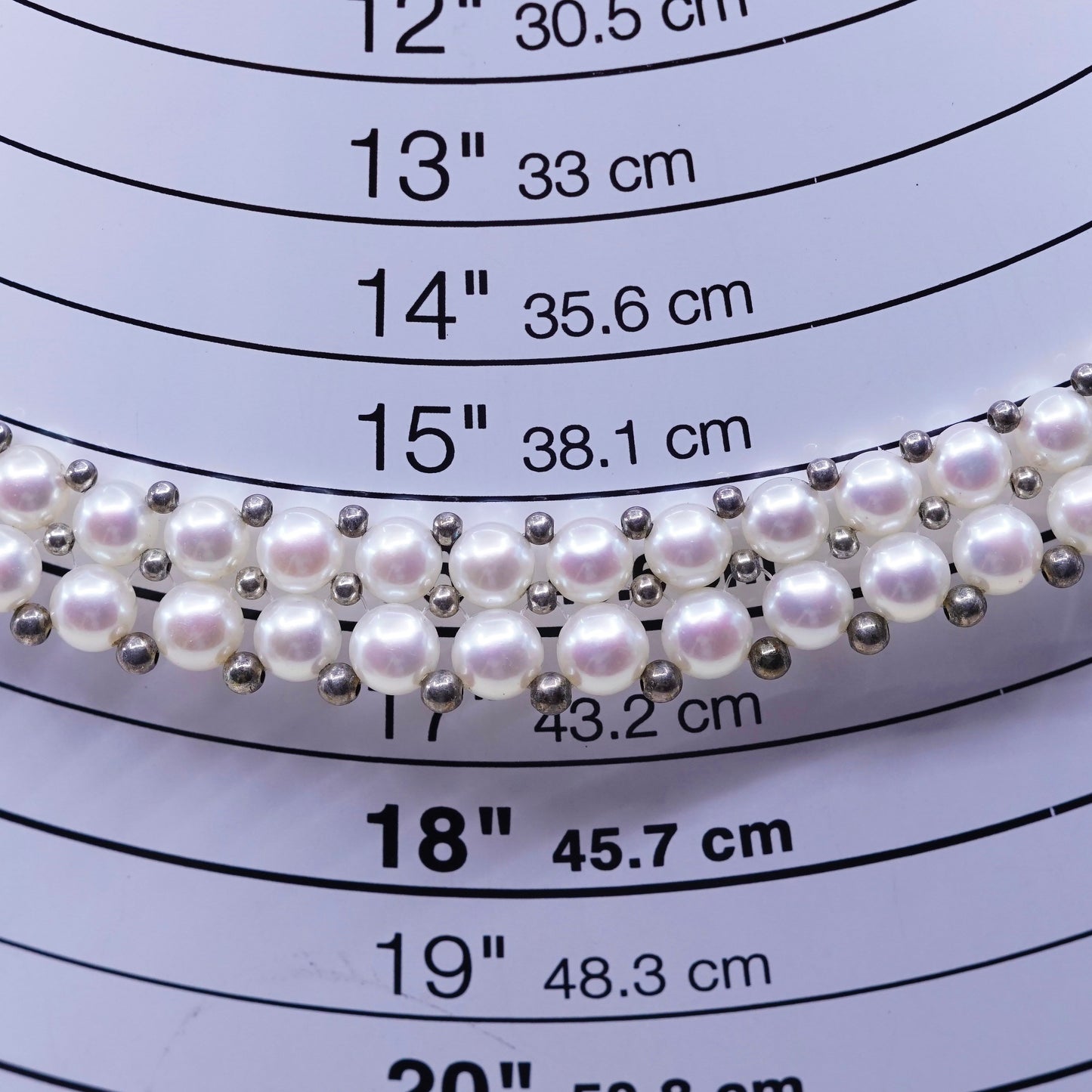 14+4” Vintage sterling 925 silver white freshwater pearl beads necklace chain
