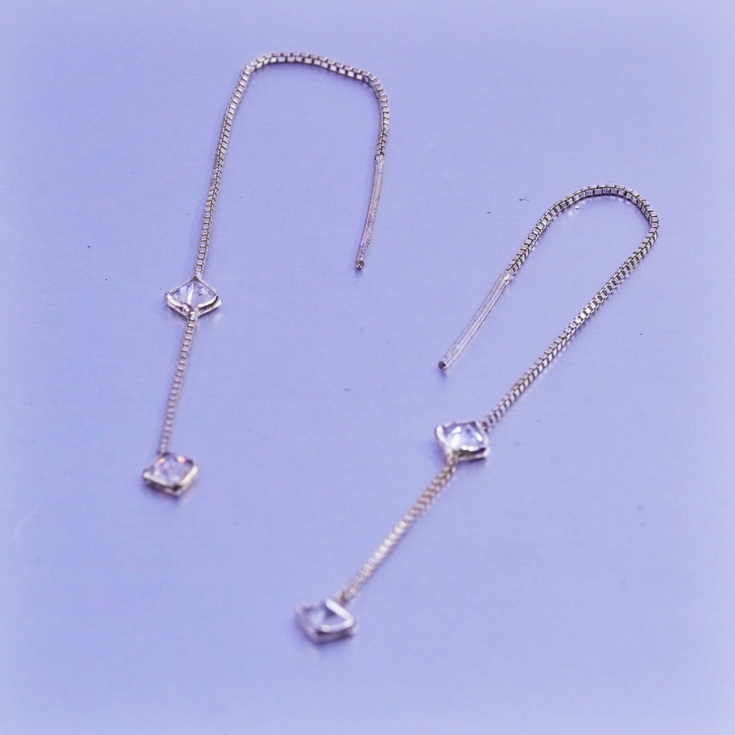 vermeil gold over Sterling 925 silver handmade box chain fringe earrings and cz