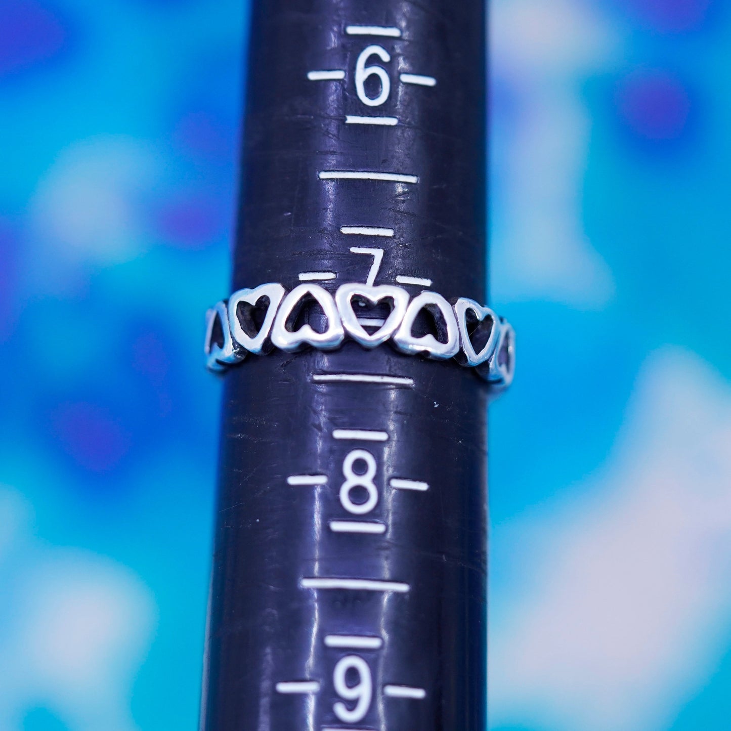 Size 7, vintage sterling silver handmade ring, 925 stackable heart band