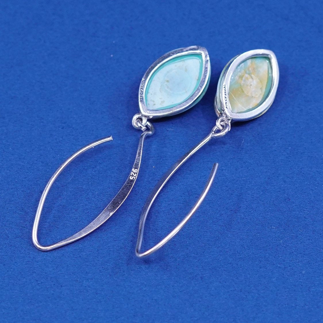 vtg Sterling silver handmade earrings, 925 w/ teardrop turquoise N Bali