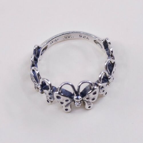 Size 6.5, Vtg Han Sterling Silver Handmade Ring, 925 Butterfly Band
