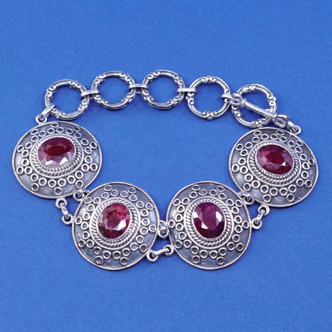 6”+2”, Benham Samuel BJC sterling silver handmade bracelet 925 w/ garnet