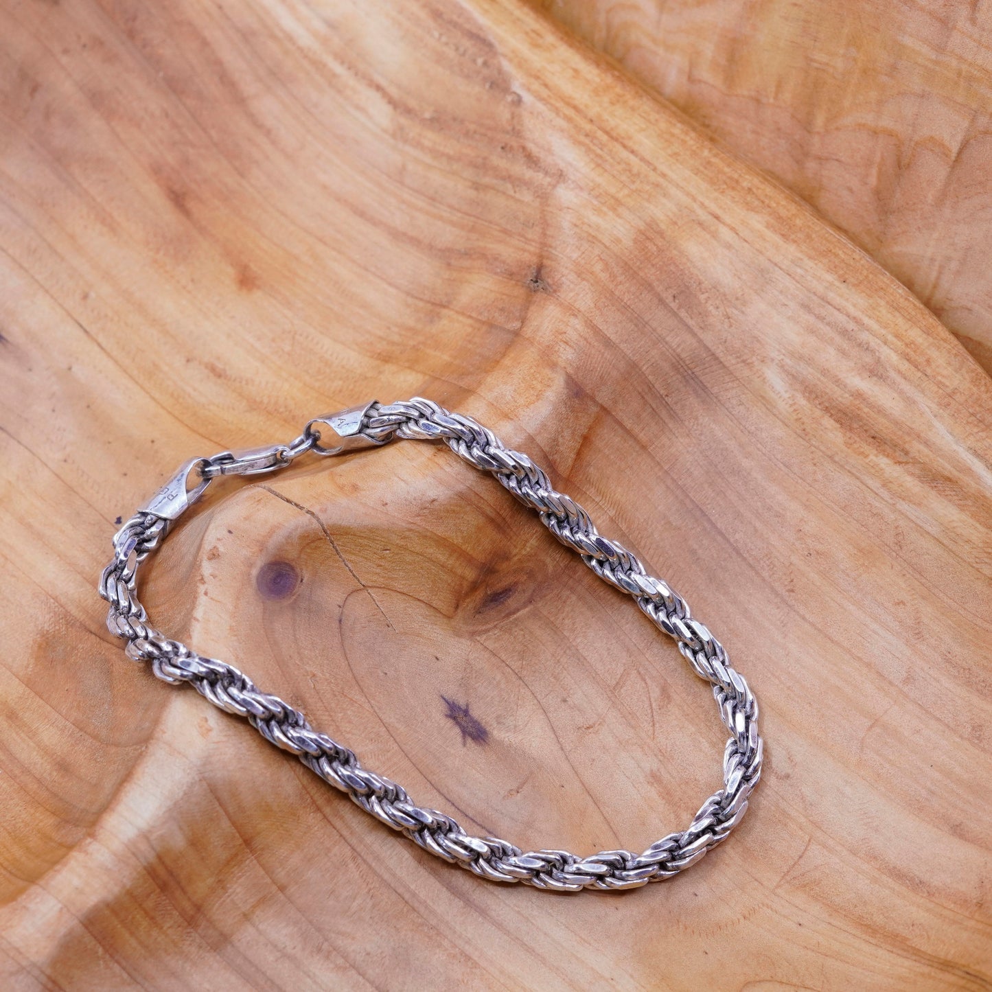 8.75”, 5mm, vintage PGDA Sterling silver bracelet, Italy 925 men’s rope chain