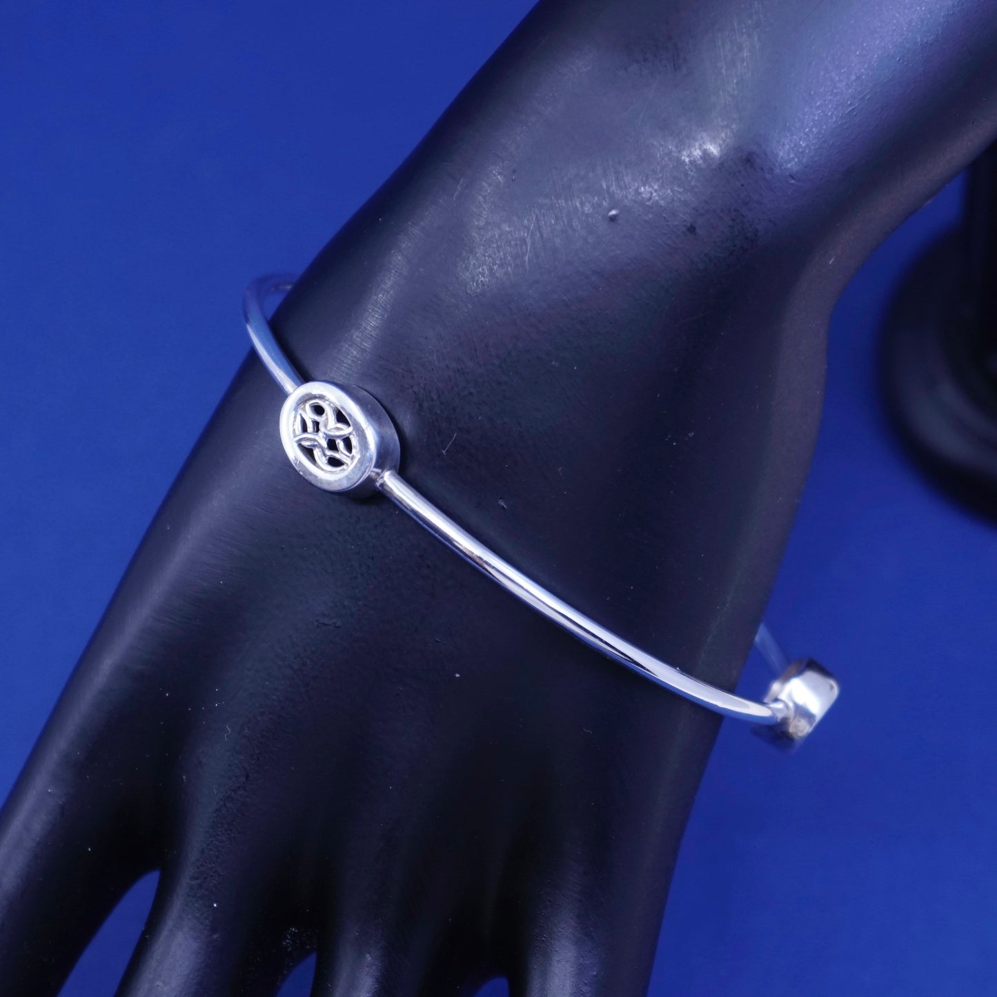 7.5”, vintage sterling silver handmade bracelet, 925 bangle with filigree