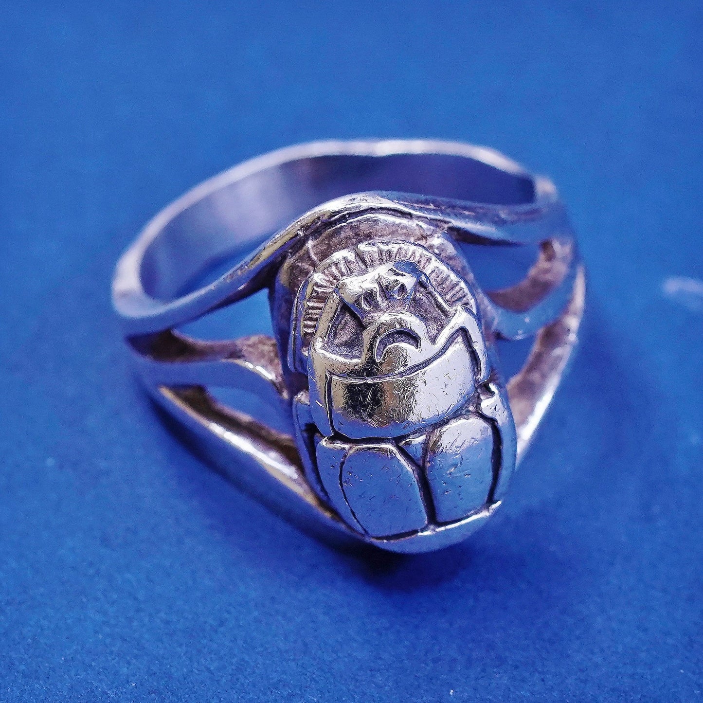 sz 11, vtg unique Sterling 925 silver handmade statement beetle ring