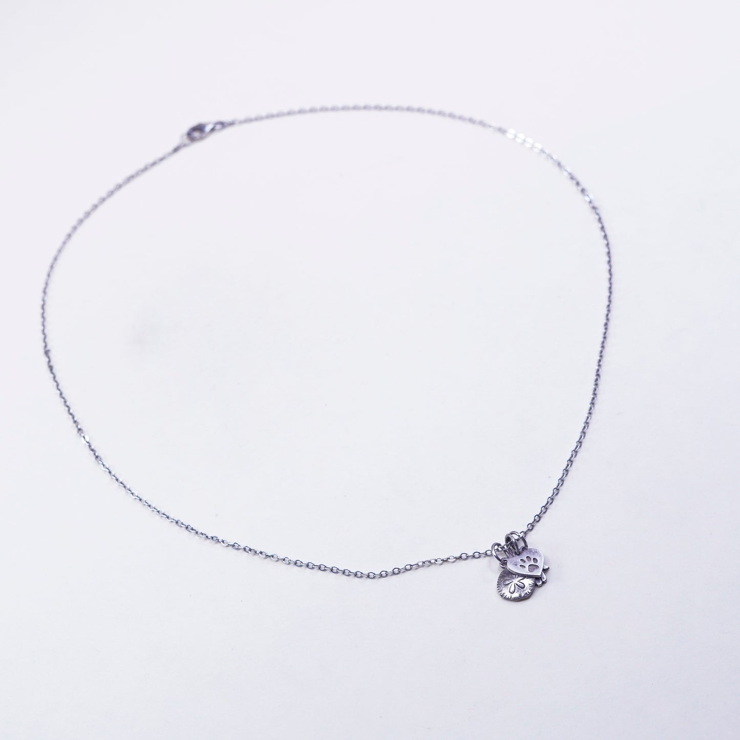 18”, sterling silver necklace, 925 chain heart paw hand sand dollar Pendant