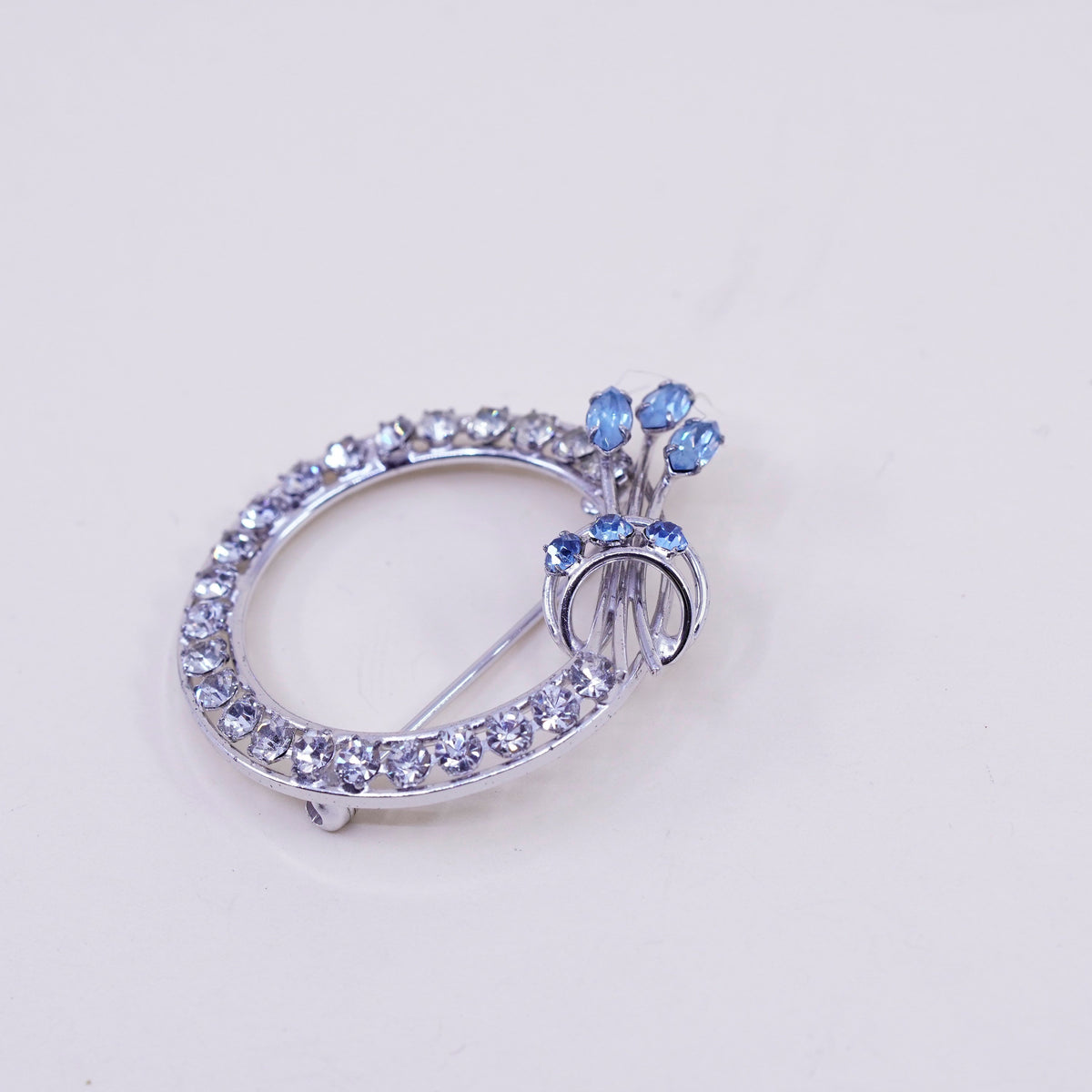 CA vintage Sterling silver handmade brooch, 925 circle pin with Rhinestone